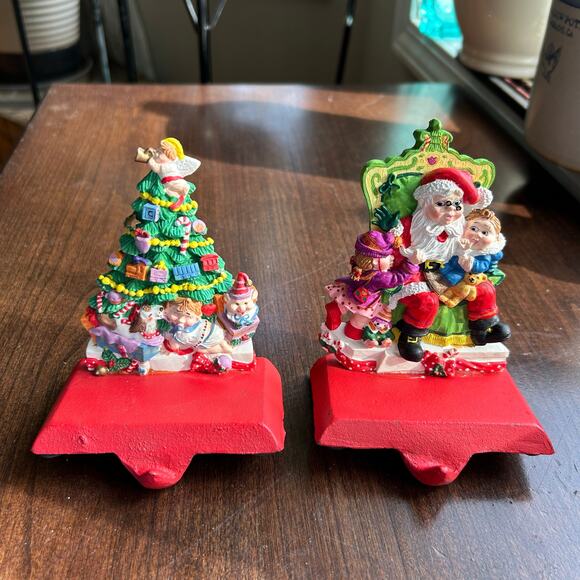 Unbranded Other - 2 Vtg Christmas Stocking Holders Hangers Hand Painted Polyresin cast iron base